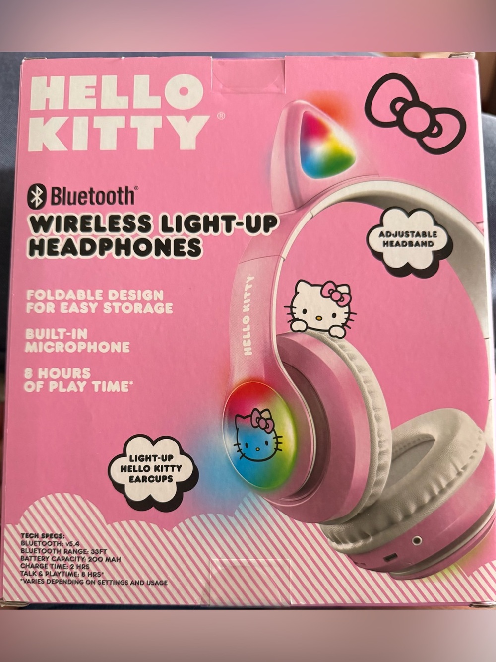 Hello Kitty Pink Wireless Light-Up Bluetooth Headphones New